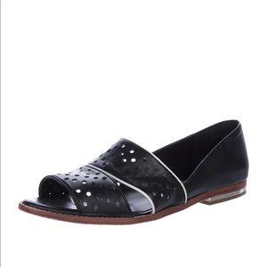 Rebecca Minkoff Perforated Open Toe Leather Flat Loafers